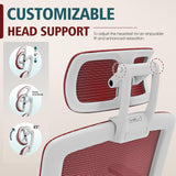 GABRYLLY Ergonomic Office Chair, High Back Home Desk Chair with 2D Flip-Up Arms, 3D Headrest, 90-120° Tilt and Wide Cushion, Big and Tall Mesh Chairs for Man Woman, Computer Task Chair Red