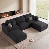 115" Modular Sectional Sofa, U Shaped Cloud Boneless Couch Black