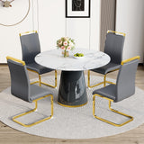 Vohuai Round Dining Table Set for 4, 45''Marble Grain Dining Room Table Set for 4 with Upholstered Chairs, Modern Dinner Table Set for Kitchen Dining Room