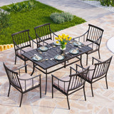 PHI VILLA 7 Piece Patio Dining Set, Rectangular Metal Table
