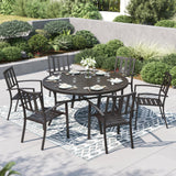 PHI VILLA 7 Piece, Outdoor Dining Set, 54" Round Table& Stackable Chairs