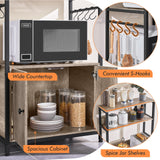 Yaheetech 4-Tier Kitchen Bakers Rack with Storage Cabinet and Hutch, Microwave Oven Stand Coffee Bar Pantry Cabinet with 8 S Hooks, Freestanding Kitchen Shelves Spice Rack, Gray