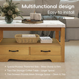 LubanNese Coffee Table 40" Faux Marble 2-Tier Modern Wooden Rectangle Center Table with Drawers for Living Room, Conference Room, Thickened Top, Small Space Home Furniture (Natural Oak with Storage)