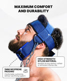DMoose Fitness Neck Harness for Weight Lifting - Soft Padded Head & Chin Strap with 30" Heavy Duty Steel Chain - Neck Exerciser, Trainer & Strengthener to Support Injury Recovery (Blue)