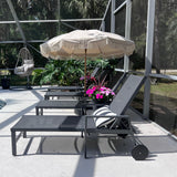PURPLE LEAF Outdoor Chaise Lounge with Wheels Armrests, 4-Piece Set, Grey