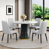 Vohuai Round Dining Table Set for 4, 45''Marble Grain Dining Room Table Set for 4 with Upholstered Chairs, Modern Dinner Table Set for Kitchen Dining Room