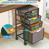 Sbanmao 4 Drawers Rolling File Cart, Under Desk Mobile Filing Cabinet with Wheels, File Cabinets, Black