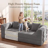 89" Cloud Boneless Convertible Sofa Bed, 5-in-1 Foldable Compressed High-Density Sponge Sofa, Corduroy Fabric 3 Seater Sleeper Couch Futon Daybed for Living Room Bedroom (Gray)