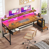 47.2 Inch Office Desk with Power Outlet & Ergonomic Monitor Stand,Gaming Desk with CPU Stand& LED Lights