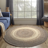 Super Area Rugs Braided Rug Round 8ft Farmhouse Kitchen Rug - Ridgewood Braided Carpet for Living Room - Reversible - Indoor/Outdoor - Made in USA - Brown Velvet/Beige, 8' Round