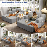 RENDGO 97 Inch Double Chaise Lounge Chair, Light Grey