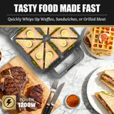 FineMade Panini Grill Press Breakfast Sandwich Maker 3 in 1, Electric Griddle Panini Press, Grilled Cheese Maker, Sandwichera Electrica, Belgian Waffle Maker with Removable Plates