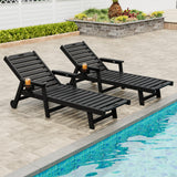 Garvee Lounge Chair Outdoor Set of 2 with Wheels & 5-Position Adjustable Backrest, Oversized Chaise Lounge with 2 Move Handle, HDPE Lounge Chair w/Detachable Cup Holder, for Patio, Pool,Black