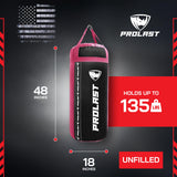 PROLAST 4 Ft 135 Lb XL Heavy Punching Boxing Bag for Adults, MMA, Martial Arts, Muay Thai, Kicking, Strength Training Equipment, Unfilled, New Edition Logo, Black and Pink