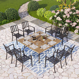 PHI VILLA Outdoor Dining Set for 8,57.5" Wood-Like Metal Table