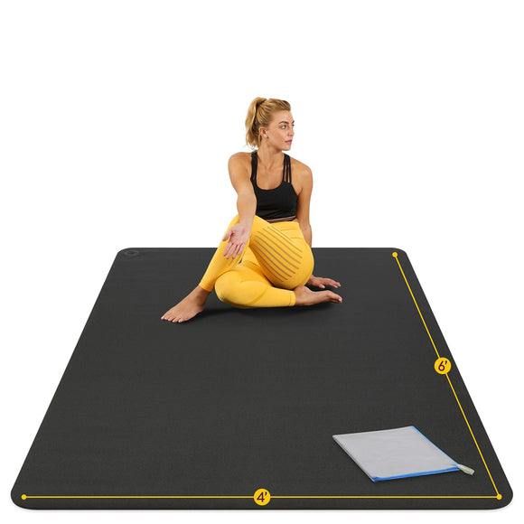 Large Yoga Mat 6'x4'x8mm Extra Thick, Durable, Non-Slip & Odorless Barefoot Exercise and Premium Fitness Home Gym Flooring Mat by ActiveGear - Black ActiveGear