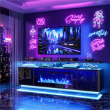 OneBlis 70" Fireplace TV Stand with Double LED Lights for TVs UP to 80", Electric Fireplace Entertainment Center with Storage Cabinets, TV Console for Living Room, Office, Black1