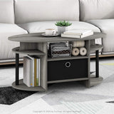 Furinno Jaya Oval Coffee Table, French Oak Grey/Black/Black