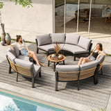 Oasbira Luxury Patio Furniture Set for 5 People, 4-Piece Curved Patio Conversation Sets with Woven Rope & Modular Coffee Table, Half Moon Outdoor Furnitrue Set for Deck, Garden, Gray