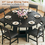 Round Dining Table Set for 6, 7-Piece Kitchen Table and Chairs for 6, 47'' Round Dining Room Table Set with 6 Chairs
