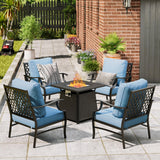 MIXPATIO 5-Piece Metal Patio Conversation Set, 28-Inch Fire Pit Table, Blue