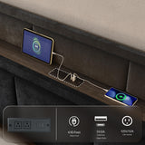 nesture. Queen Storage Bed Frame, Upholstered Platform Bed with 2 Drawers, Velvet Vertical Tufted Headboard with LED Lights and Charging Station, Wood Slats Support, No Box Spring Needed, Matte Black