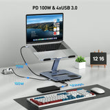 Laptop Stand with USB C 6in1 Docking Station, 15W Magnetic Wireless Charger, USB 3.0 KVM Switch