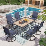 PHI VILLA 7 Pcs Patio Dining Set, Swivel Chairs & Wood-Look Table, Blue