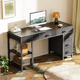 Huuger Computer Desk with 6 Drawers, Office Desk with Shelves, Reversible Gaming Desk, Corner Desk with Storage, Work for Home Office, Study, Living Room, 47inch, Black