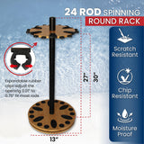 Rush Creek Creations 24 Rod Fishing Pole Holder - 360° Rotating Rack for Garage Organization and Storage, Reels, Gear, Accessories, Tackle Box