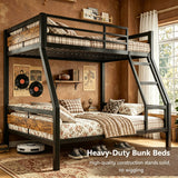 nesture. Bunk Bed Twin Over Full, Heavy Duty Metal Bunkbeds with Full-Length Guardrail, Space-Saving Steel Bed for Kids & Adults, No Box Spring Required, Rustic Brown
