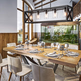 Espird Farmhouse Dining Room Light Fixture - 5 Light Matte Black Rectangle Light Fixture with Adjustable Height & Thickened Metal Dining Table Fixture Chandeliers for Dining Room&Kitchen Island