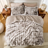 Wajade Fluffy King Comforter Set Tie-Dye Beige Soft & Fuzzy Faux Fur Comforter Luxury Lightweight Plush Bedding Set for Bedroom All Season