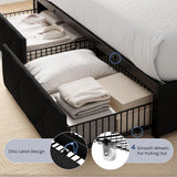 nesture. King Storage Bed Frame with 4 Large Drawers, Platform Bed with Upholstered Button Headboard & Charging Station, Wingback Storage Headboard, Noise-Free, No Box Spring Needed, Black