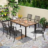 PHI VILLA Patio Dining Set for 6, Stackable Chairs&Wood-Like Table
