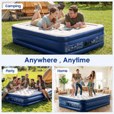 Camping Air Mattress Queen with Built in Pump 18" Thickness 660lbs Heavy Duty Comfortable Blow up Air Mattress with Carry Bag Inflatable Foldable Flocked Top Air Bed for Travel, Home (Blue & Grey)