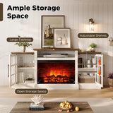 LUXOAK 70" Farmhouse TV Stand with 28" Fireplace, White Barnwood