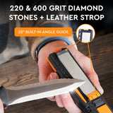 Orange Ninja Pocket Knife Sharpener with Guided Diamond Whetstones – 8-in-1 Tool Sharpener for EDC, Outdoor, Hunting & Camping Knives - Includes Diamond Rod, Leather Strop & Fire Starter