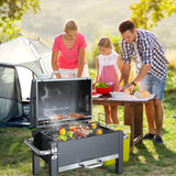 BBQCuker Portable Charcoal Grill with Warming Rack, Tabletop Charcoal Grill, Small BBQ Grill with Thermometer(100-800°F), Outdoor Charcoal Smoker for Camping, Picnic, Hiking, Beach and Travel
