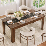 Long Dining Table for 6, Marble Texture Finish Kitchen Table with Sturdy Wooden Frame, Rectangle Dining Table for Dining Room