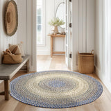 Super Area Rugs Braided Rug Round 8ft Farmhouse Kitchen Rug - Ridgewood Braided Carpet for Living Room - Reversible - Indoor/Outdoor - Made in USA - Blue/Beige, 8' Round