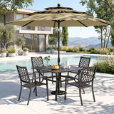 PHI VILLA 5 PCS Patio Dining Set w/ 10ft 3 Tier Umbrella(Beige)