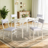 Dining Table Set for 4, Extendable Kitchen Table Cushion Chairs Set of 4, Rectangle Dining Table with Metal Frame & MDF Board,
