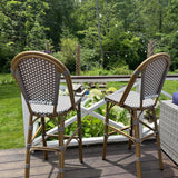 PURPLE LEAF Counter Bar Stools 25" Set of 2 French PE Rattan, Grey