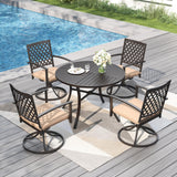 PHI VILLA 5 Pcs Outdoor Dining Set for 4&Round Metal Table