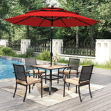 PHI VILLA Outdoor Table Chairs Set w/Umbrella, 5pc Patio Metal Furniture