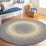 Super Area Rugs Braided Rug Round 6ft Farmhouse Kitchen Rug - Ridgewood Braided Carpet for Dining Room Table - Reversible - Indoor/Outdoor - Made in USA - Blue/Beige, 6' Round