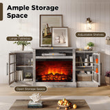 LUXOAK 70" Farmhouse TV Stand with 28" Fireplace, Light Grey