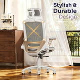 GABRYLLY Ergonomic Office Chair, High Back Home Desk Chair with 2D Flip-Up Arms, 3D Headrest, 90-120° Tilt and Wide Cushion, Big and Tall Mesh Chairs for Man Woman, White Computer Task Chair