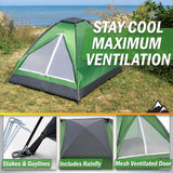 2-Person Camping Tent - Shelter with Rain Fly and Carrying Bag - Lightweight Outdoor Tent for Backpacking, Hiking, and Beach by Wakeman (Green)